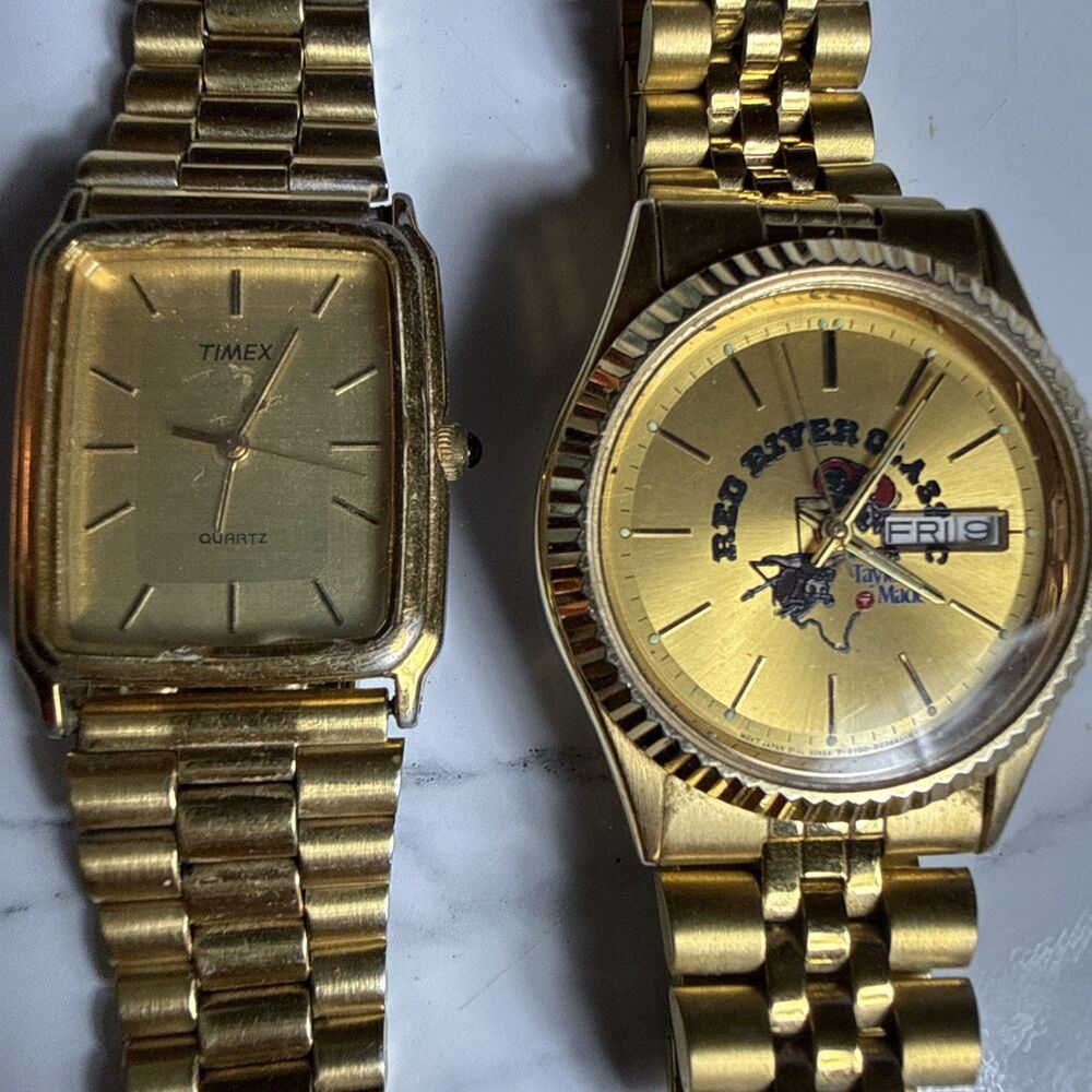 Vintage Timex Quartz Citizen Mens Watches Lot Gold Tone Band Need Battery